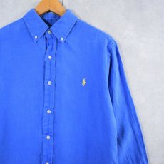 画像1: Ralph Lauren "SLIM FIT" ロゴ刺繍 リネンボタンダウンシャツ M (1)