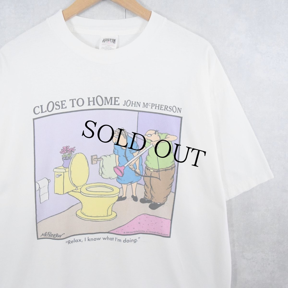 画像1: 90's JOHN McPHERSON "CLOSE TO HOME" シュールイラストプリントTシャツ XL (1)