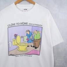 画像1: 90's JOHN McPHERSON "CLOSE TO HOME" シュールイラストプリントTシャツ XL (1)