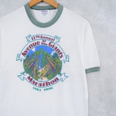 画像1: 80's USA製 "Avenue of the Giants Marathon" マラソンプリントリンガーTシャツ M (1)