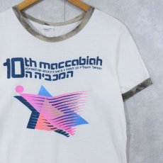 画像1: 70〜80's Champion トリコタグ USA製 "10th maccabiah" マカビア競技大会 プリントリンガーTシャツ M (1)