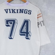 画像1: 70's ARTEX "VIKINGS" フロッキープリント フットボールTシャツ L (1)