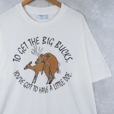 画像1: 90's "TO GET THE BIG BUCKS, YOU'VE GOT..." シュールイラスト エロプリントTシャツ XL (1)