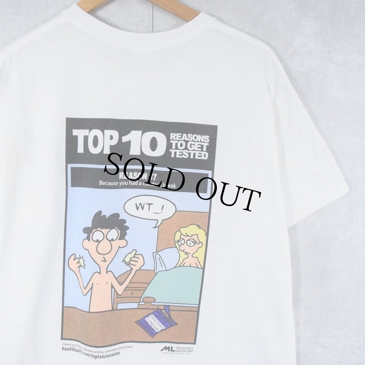 画像1: "TOP10 REASONS TO GET TESTED" シュールイラスト エロプリントTシャツ L (1)