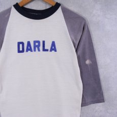 画像1: 80's USA製 DARLA フロッキープリント ラグランTシャツ M (1)