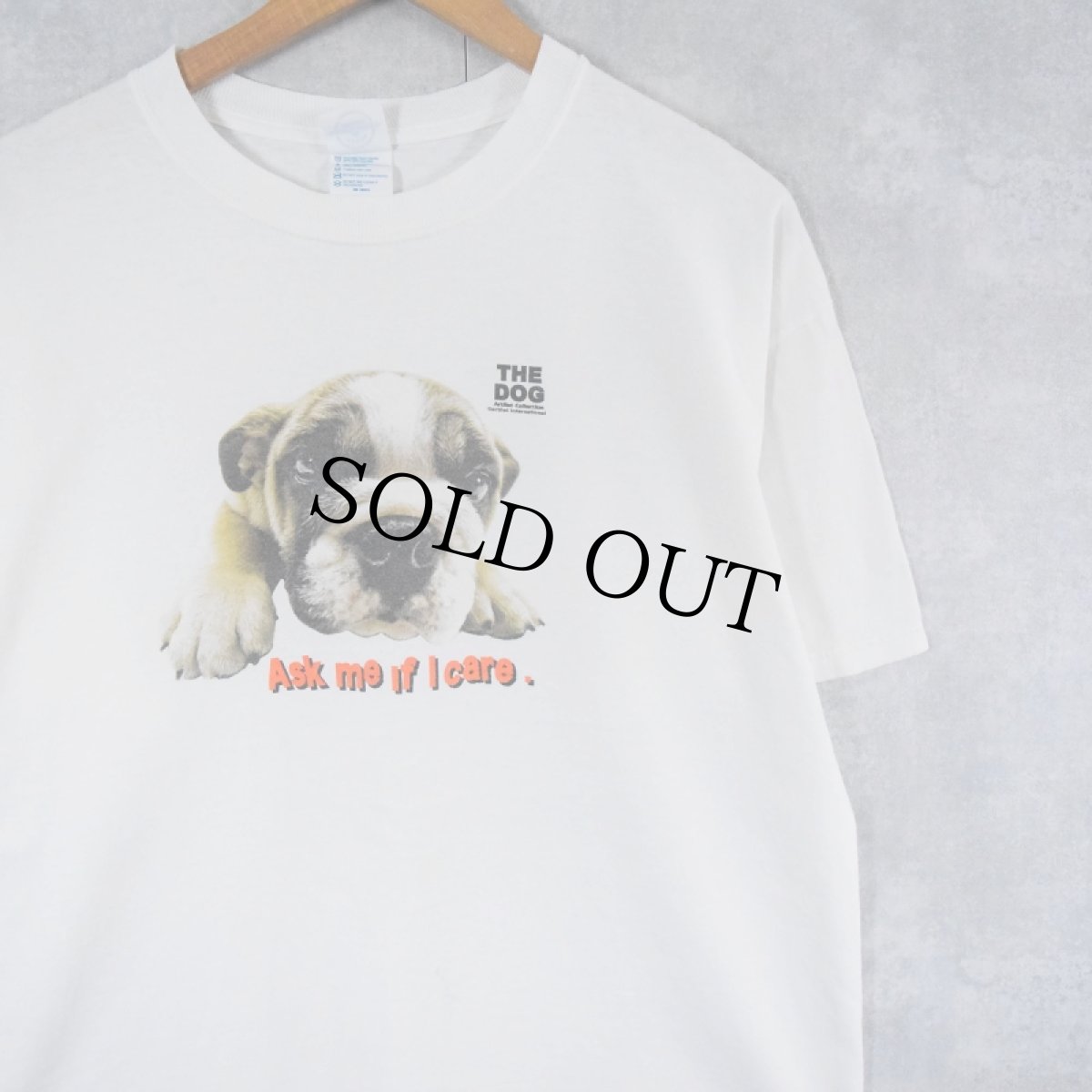 画像1: THE DOG "ASK ME IF I CARE." ブルドッグプリントTシャツ L (1)