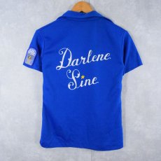 画像1: 70's Mr.Morts "Darlene Line" チェーン刺繍 ポリエステルボーリングシャツ 32 (1)