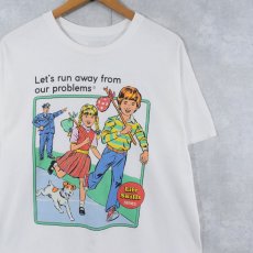 画像1: Steven Rhodes "Let's run away from our problems" イラストプリントTシャツ L (1)