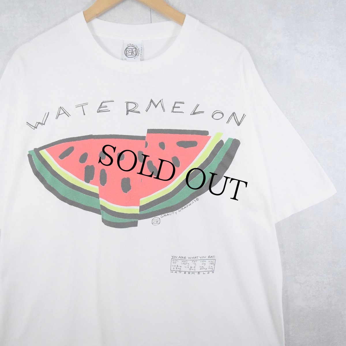 画像1: 90's GRAVITY GRAPHICS USA製 "WATERMELON" スイカプリントTシャツ XL (1)