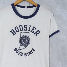 画像1: 80's USA製 "HOOSIER BOYS STATE" プリントリンガーTシャツ M (1)