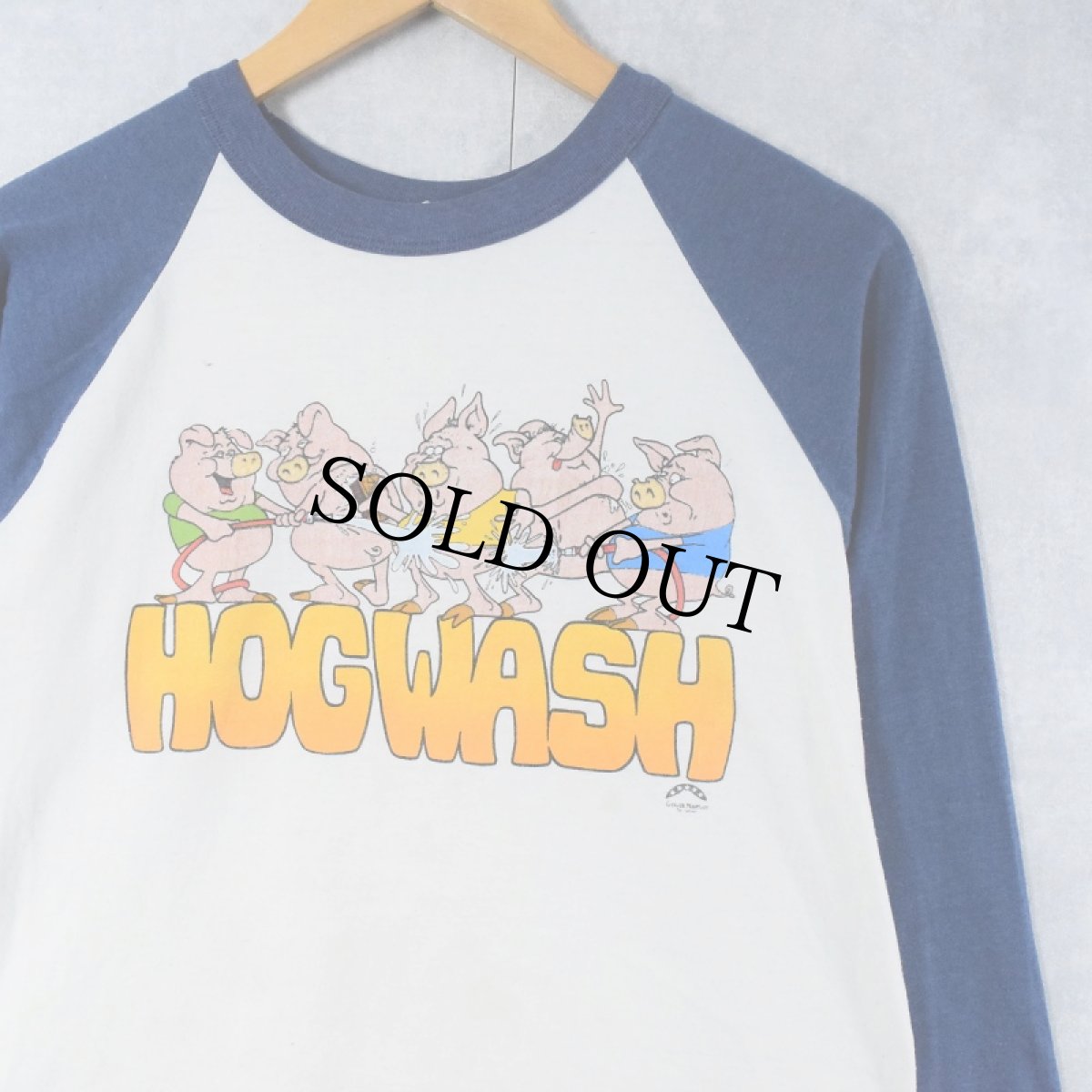 画像1: 80's "HOGWASH" ブタイラストプリントラグランTシャツ (1)