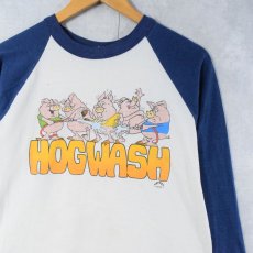 画像1: 80's "HOGWASH" ブタイラストプリントラグランTシャツ (1)