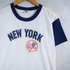 画像1: 80's New York Yankees USA製 MLBチームロゴプリントTシャツ L (1)