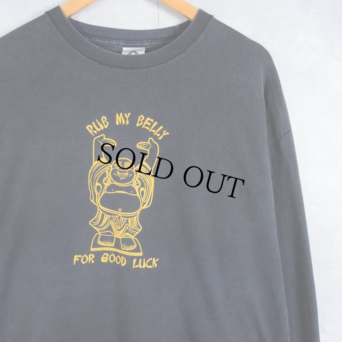 画像1: 2000's "RUB MY BELLY FOR GOOD LUCK" プリントロンT BLACK XL (1)