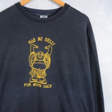 画像1: 2000's "RUB MY BELLY FOR GOOD LUCK" プリントロンT BLACK XL (1)