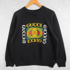 画像1: 90's USA製 ブート GUCCI ロゴプリントスウェット BLACK L (1)