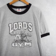 画像1: LORD'S GYM "HIS PAIN YOUR GAIN" ジーザスパロディリンガーTシャツ L (1)