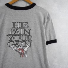 画像2: LORD'S GYM "HIS PAIN YOUR GAIN" ジーザスパロディリンガーTシャツ L (2)