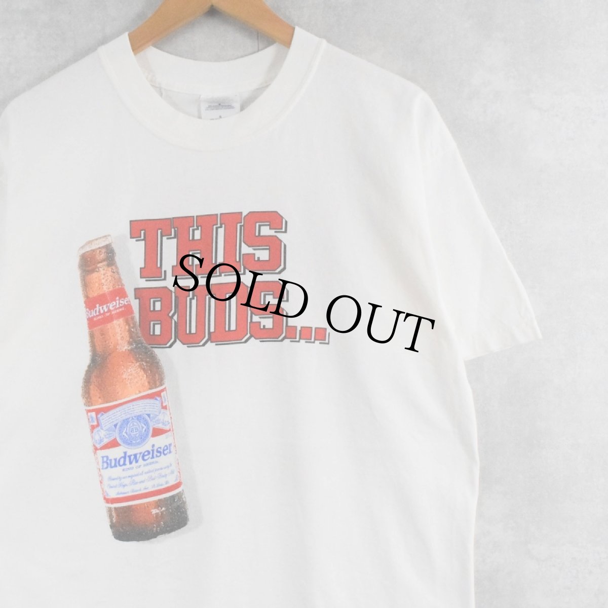 画像1: 90's Budweiser "THIS BUDS..." ビールメーカープリントTシャツ L (1)