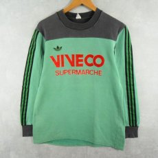 画像1: 70〜80's adidas FRANCE製 "VIVECO SUPERMERCHE" フロッキープリント サイドラインスウェット (1)