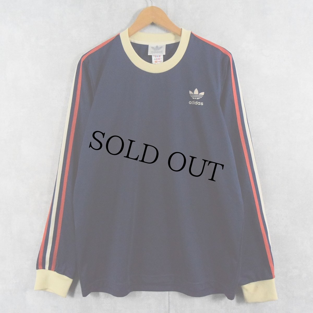 画像1: 80's adidas ポリエステル サイドラインロンT NAVY XL (1)