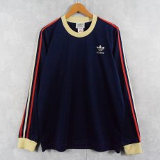 画像1: 80's adidas ポリエステル サイドラインロンT NAVY XL (1)