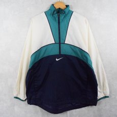 画像1: NIKE ロゴ刺繍 切り替えデザイン ナイロンプルオーバージャケット NAVY×GREEN  L (1)