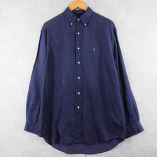 画像1: POLO Ralph Lauren "BLAKE" シルク×リネン ボタンダウンシャツ NAVY M (1)