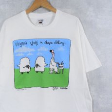 画像1: 90's Bunser Kingston CANADA製 "Virginia Woolf in sheep's clothing" イラストプリントTシャツ XL (1)