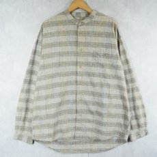 画像1: NINE TWENTY EAST グレンチェック柄 バンドカラー リネン×コットンシャツ L (1)