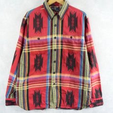 画像1: POLO Ralph Lauren ネイティブ柄×チェック柄 マチ&チンスト付き コットンシャツ L (1)