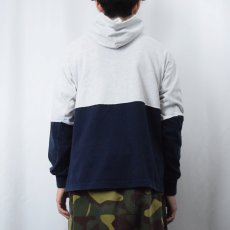 画像4: 90's Champion USA製 ロゴ刺繍 2トーン切り替え スウェットフーディー L GARY×NAVY (4)