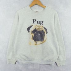 画像1: 90's USA製 "Pug" 犬プリントラグランスウェット L (1)