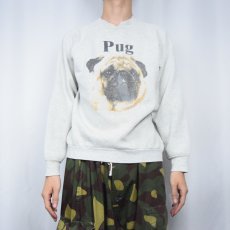 画像2: 90's USA製 "Pug" 犬プリントラグランスウェット L (2)