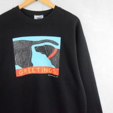 画像1: 90's Stephen Huneck "GREETINGS" イラストプリントスウェット BLACK L (1)