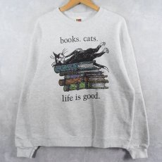 画像1: Edward Gorey "books.cats." イラストプリントスウェット (1)