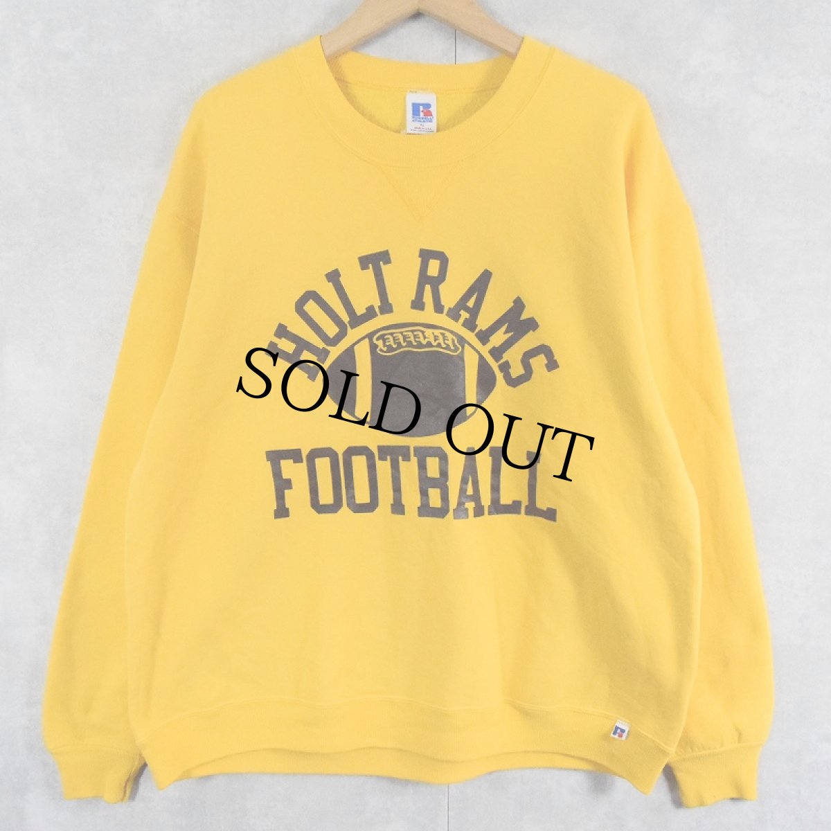 画像1: 80's RUSSELL ATHLETIC USA製 "HOLT RAMS FOOTBALL" 前Vプリントスウェット XL (1)