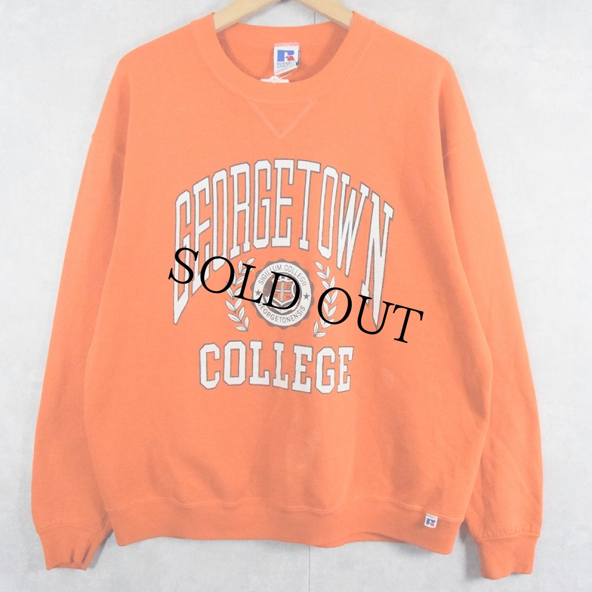 画像1: 90's RUSSELL ATHLETIC USA製 "GEORGETOWN COLLEGE" 前V カレッジプリントスウェット XL (1)