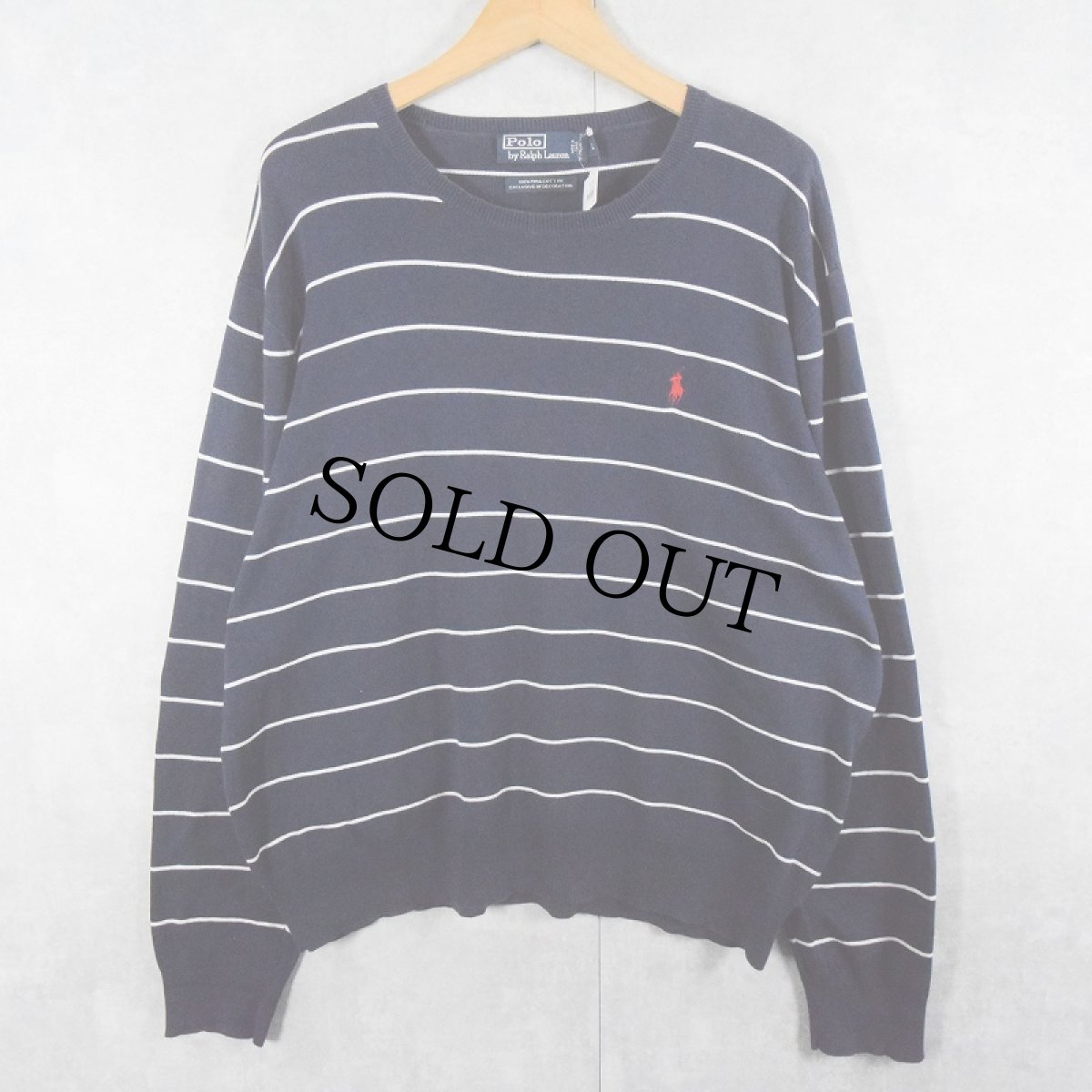 画像1: POLO Ralph Lauren ボーダー柄 ピマコットンニットセーター NAVY L (1)