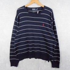 画像1: POLO Ralph Lauren ボーダー柄 ピマコットンニットセーター NAVY L (1)