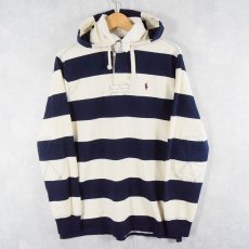 画像1: POLO Ralph Lauren ボーダー柄 フード付き ラガーシャツ S (1)