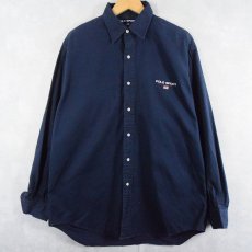 画像1: 90's POLO SPORT Ralph Lauren "LOWELL SPORT" ロゴ刺繍 コットンシャツ NAVY M (1)