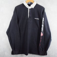 画像1: 90's POLO SPORT Ralph Lauren ロゴプリント ラガーシャツ NAVY L (1)