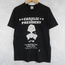 画像1: 90's Charles Manson "CHARLIE FOR PRESIDENT" カルト指導者プリント タトゥーショップTシャツ BLACK M (1)