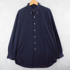 画像1: Ralph Lauren "BLAKE" ロゴ刺繡 TWO-PLYコットンボタンダウンシャツ NAVY L (1)