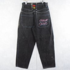 画像2: 90's〜 EXHAUST JEANS ロゴ刺繍 ブラックデニムパンツ W33 (2)