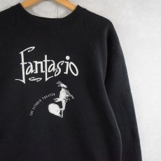 画像1: 90's USA製 "Fantasio" プリントラグランスウェット BLACK L (1)