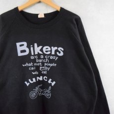 画像1: 80's CANADA製 "Bikers" プリントラグランスウェット BLACK XL (1)