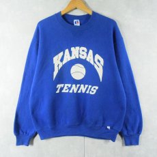 画像1: 90's RUSSELL ATHLETIC USA製 "KANSAS TENNIS" 前V プリントスウェット L (1)