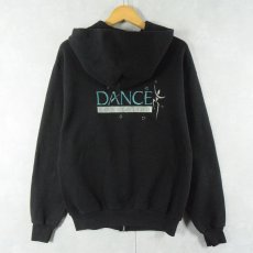 画像1: 90's JERZEES USA製 "DANCE CONNECTION" 刺繍 スウェットジップパーカー BLACK M (1)